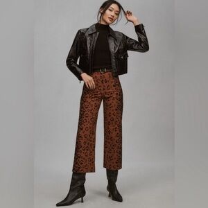 🐆 Anthropologie Maeve Colette Cropped Wide-Leg Animal Print Pants NWOT 29 sz 8